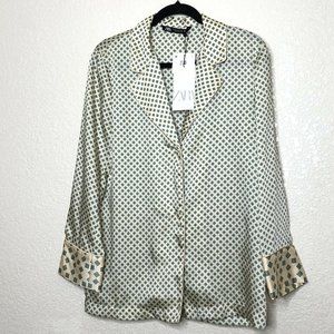 Zara Satin Pajama Top Shirt Long Sleeves XS NWT